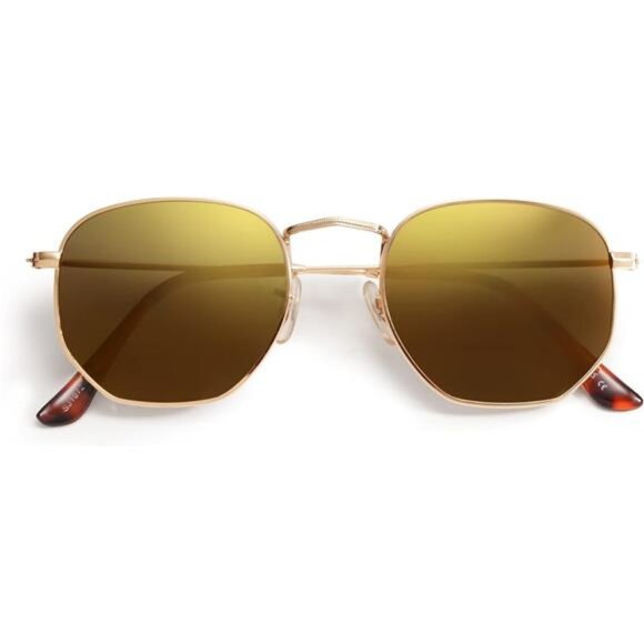 Polarized Sunglasses for Women Men Small Hexagonal Polygon Mirrored Lens main image 3